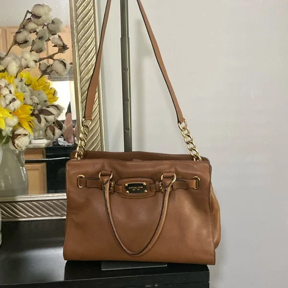 Michael Kors Brown and Gold Satchel with Structured Design